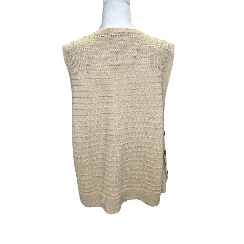 Chico's Beige Taupe Cotton Linen Sweater Vest 3‎ XL Side Button Layers Preppy